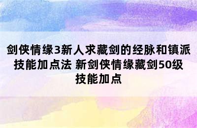 剑侠情缘3新人求藏剑的经脉和镇派技能加点法 新剑侠情缘藏剑50级技能加点